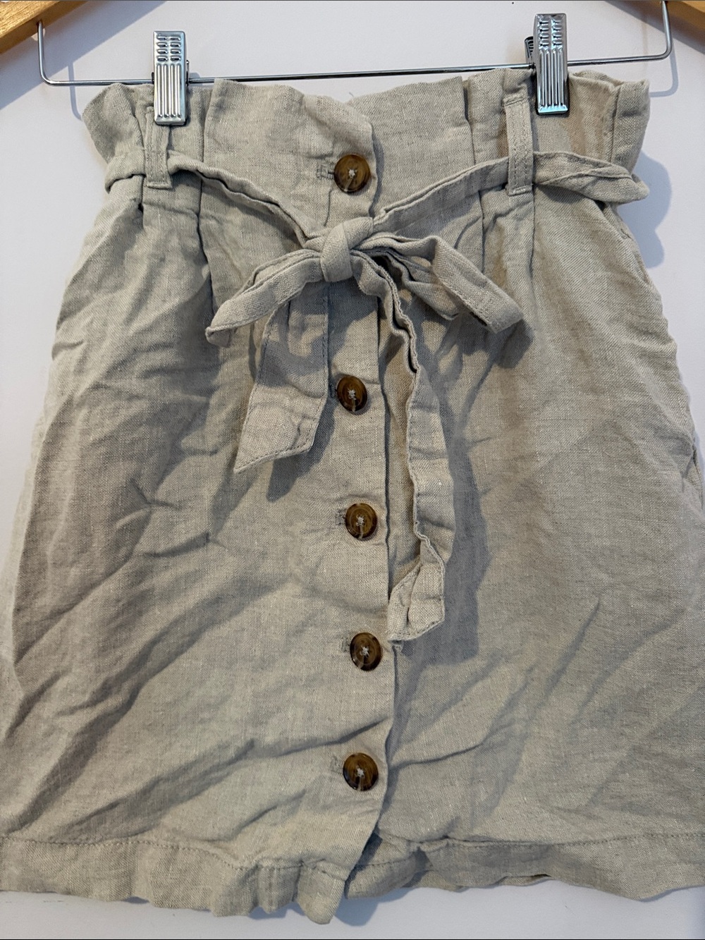 H&M Linen Button-Front Paperbag Waist Mini Skirt